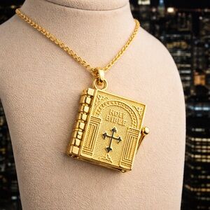 Gold Bible Pendant Necklace